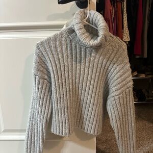 Topshop Ribbed Gray Turtleneck Sweater